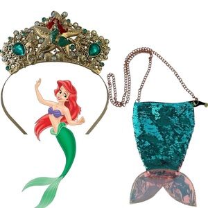 Disney Parks The Little Mermaid deluxe Tiara Metal Costume Head Piece and bag